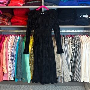 Dazy black long sleeve pleated crushed velvet maxi dress size S